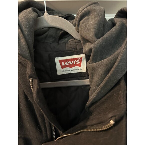Levis Mens Black Wool Blend Field Jacket With Hood - Picture 2 of 7